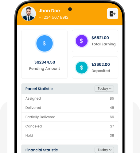 Drix rider app showing assigned parcels and delivery confirmation